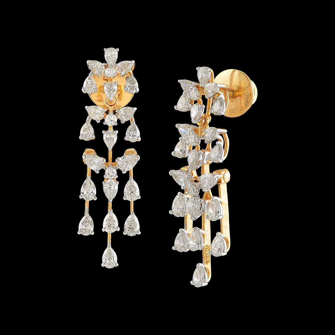 Floral Hanging Diamond Earrings - Krishna Jewellers Pearls and Gems