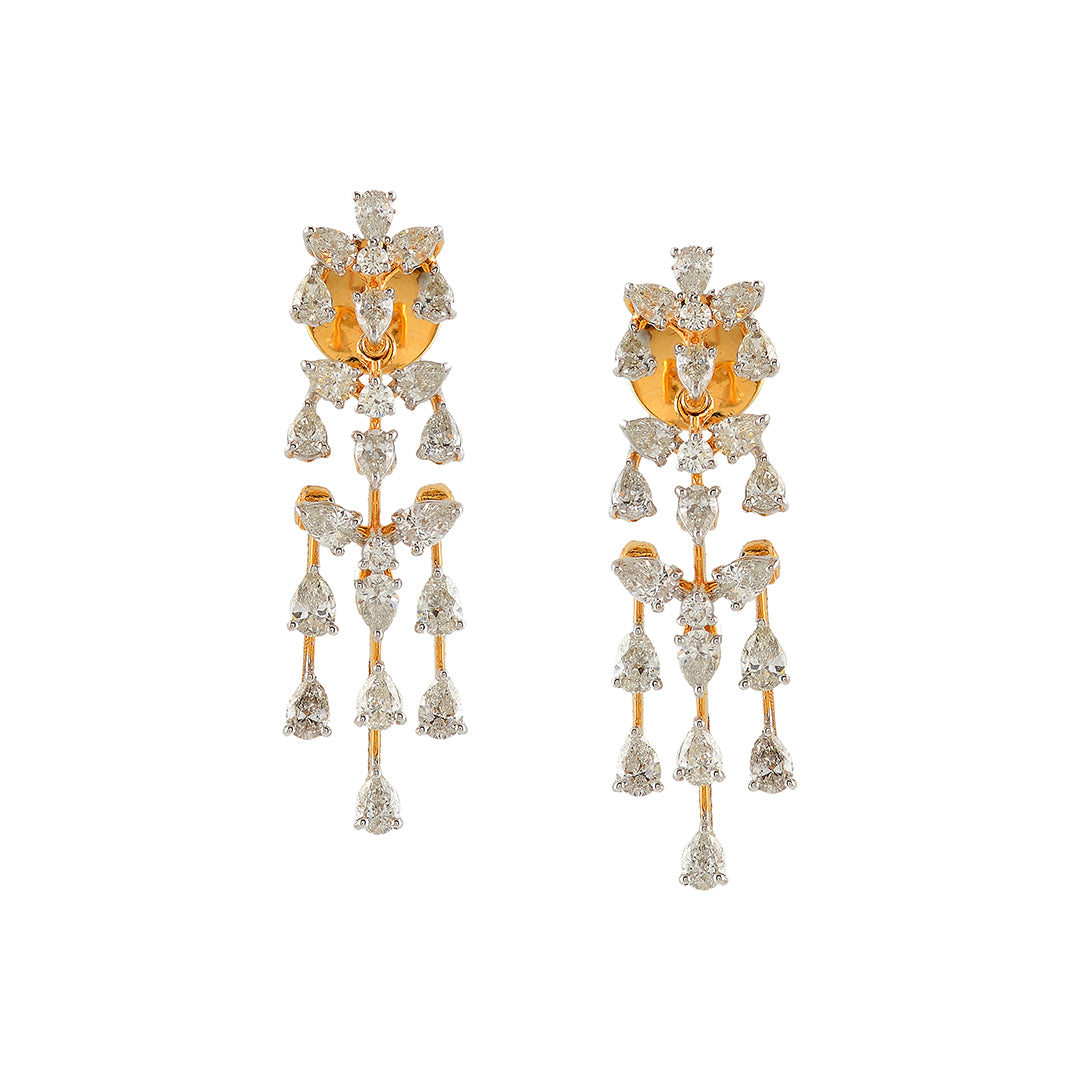 Floral Hanging Diamond Earrings - Krishna Jewellers Pearls and Gems