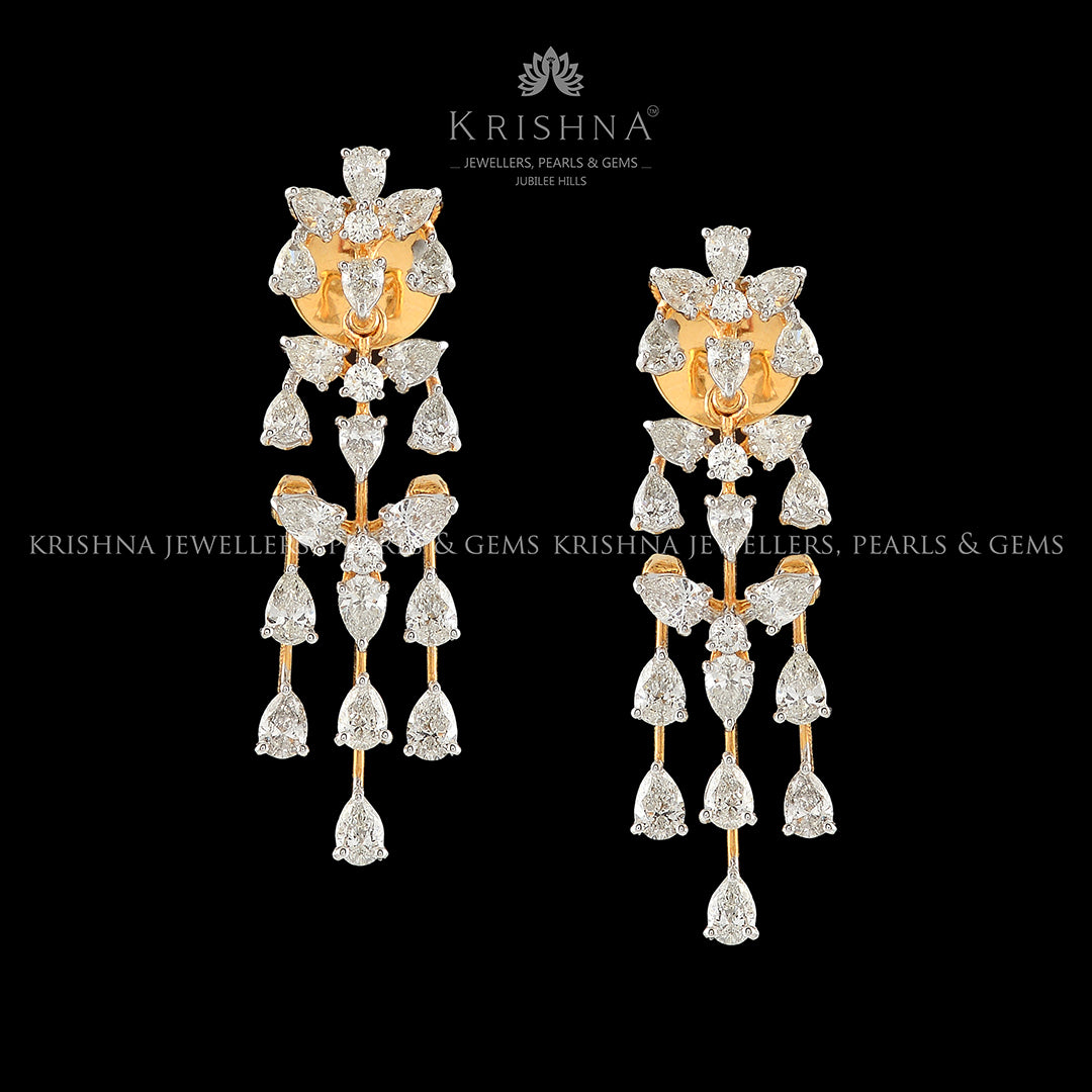 Floral Hanging Diamond Earrings - Krishna Jewellers Pearls and Gems