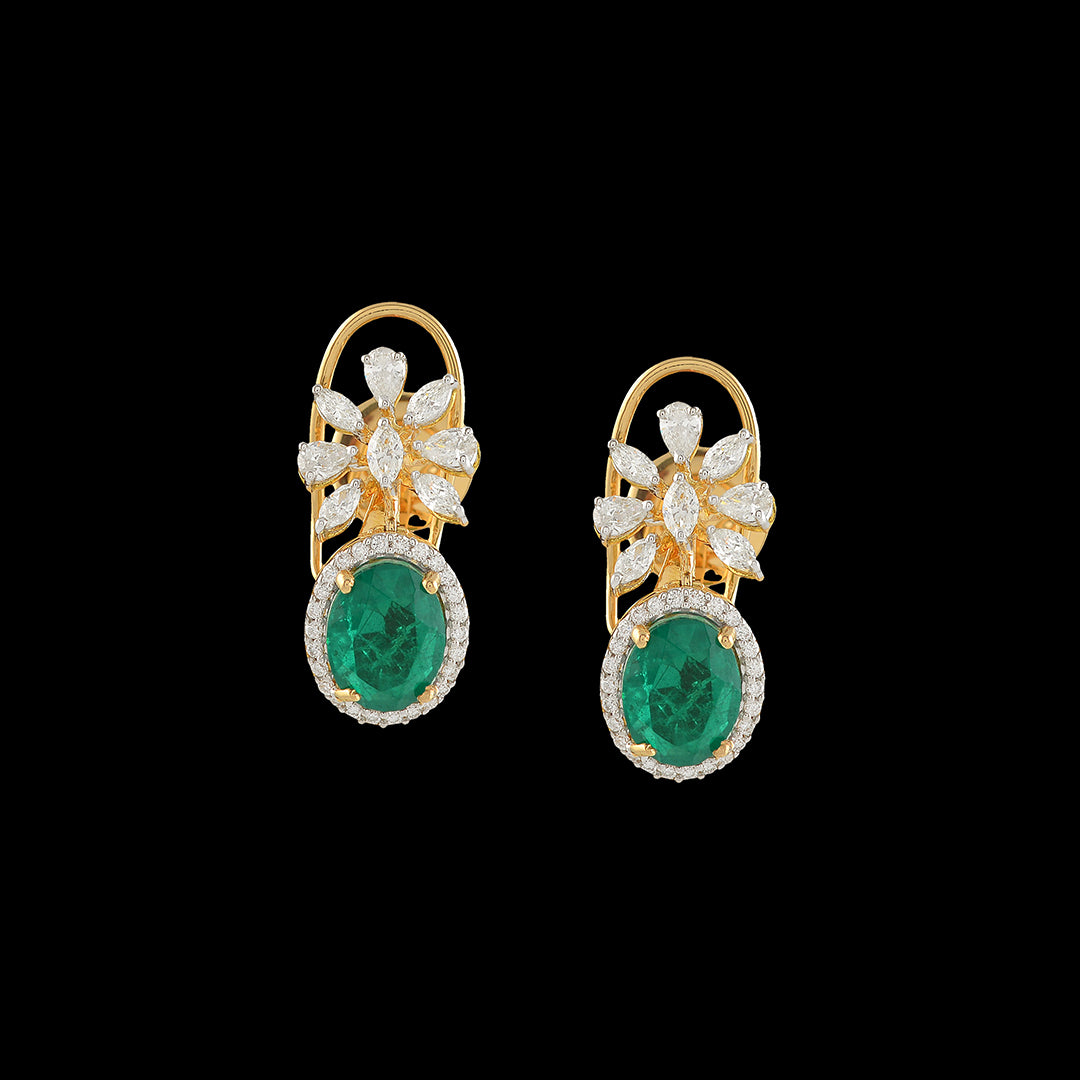 Flower and Leaf Motif Diamond Earrings - Krishna Jewellers Pearls and Gems