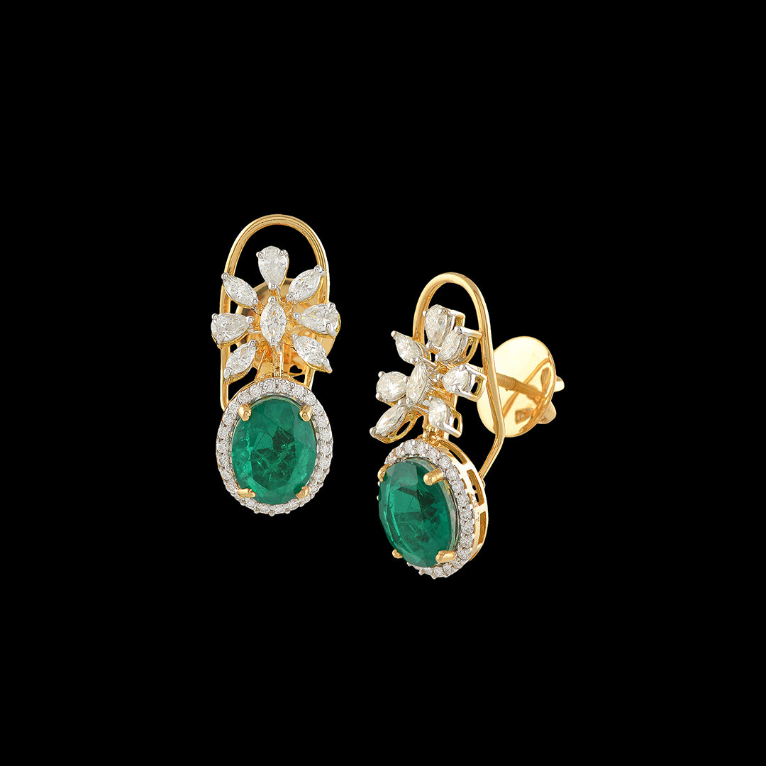 Flower and Leaf Motif Diamond Earrings - Krishna Jewellers Pearls and Gems
