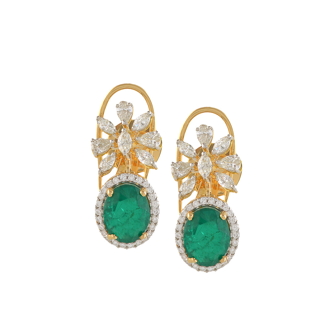 Flower and Leaf Motif Diamond Earrings - Krishna Jewellers Pearls and Gems