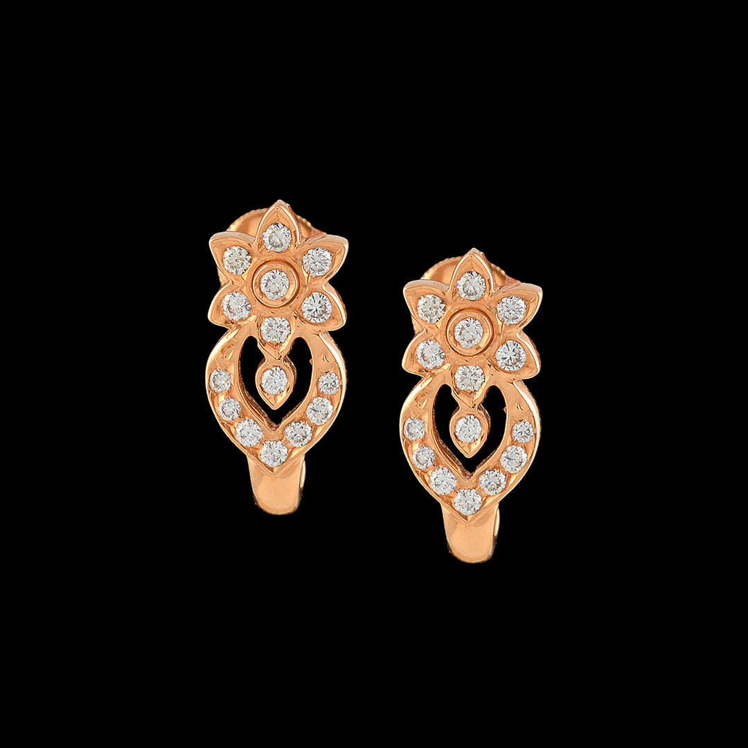 Flower Cum Leaf Diamond Stud Earrings - Krishna Jewellers Pearls and Gems