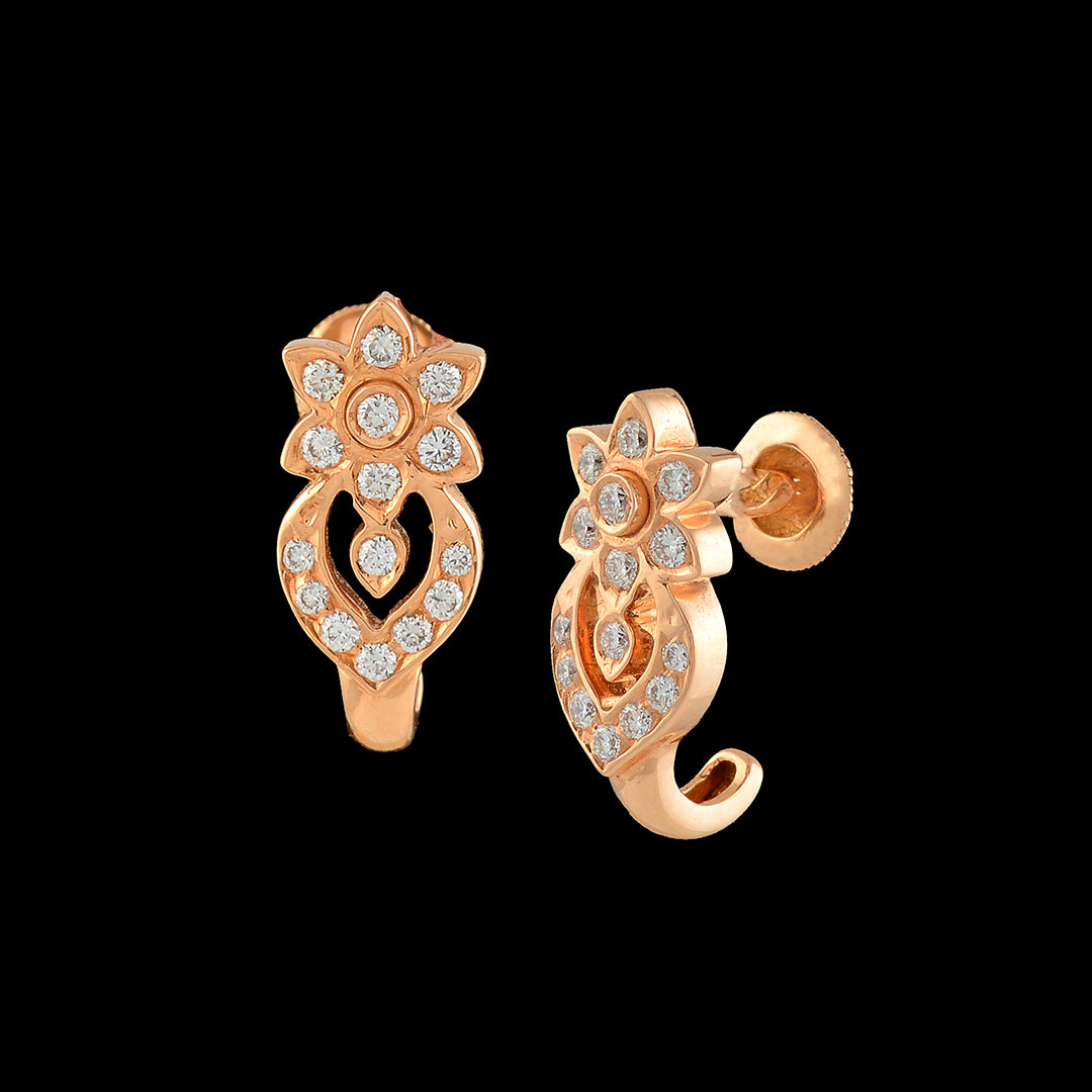 Flower Cum Leaf Diamond Stud Earrings - Krishna Jewellers Pearls and Gems