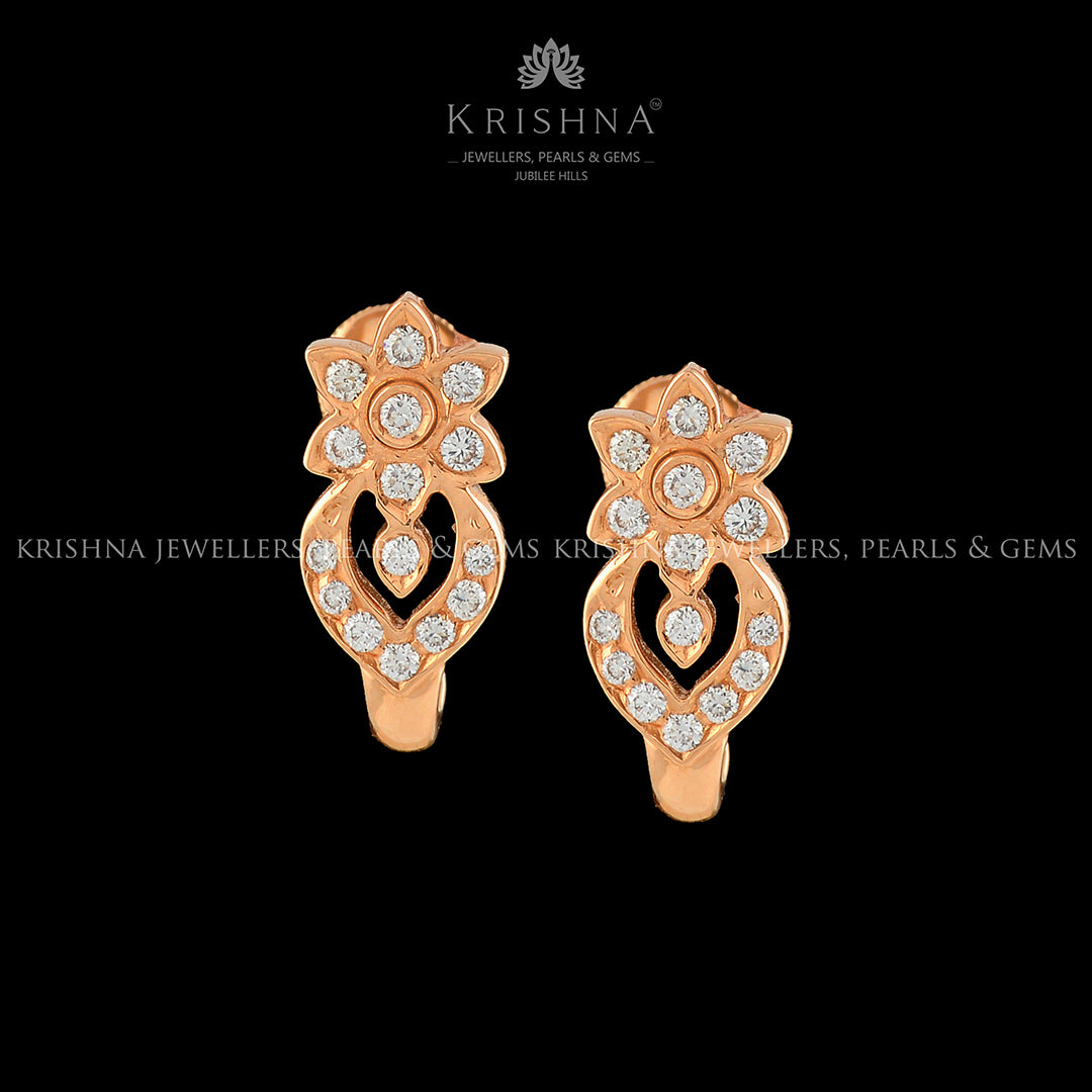 Flower Cum Leaf Diamond Stud Earrings - Krishna Jewellers Pearls and Gems