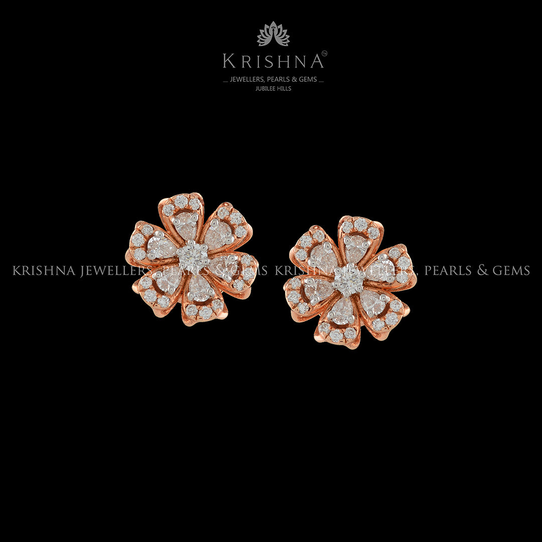 Flower Diamond Studs - Krishna Jewellers Pearls and Gems