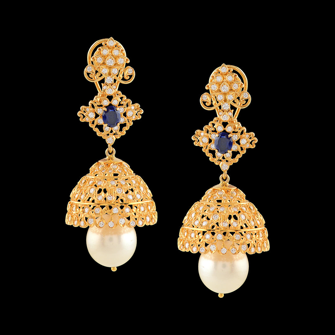 Diamond Jhumka in Filigree Work - Krishna Jewellers Pearls and Gems