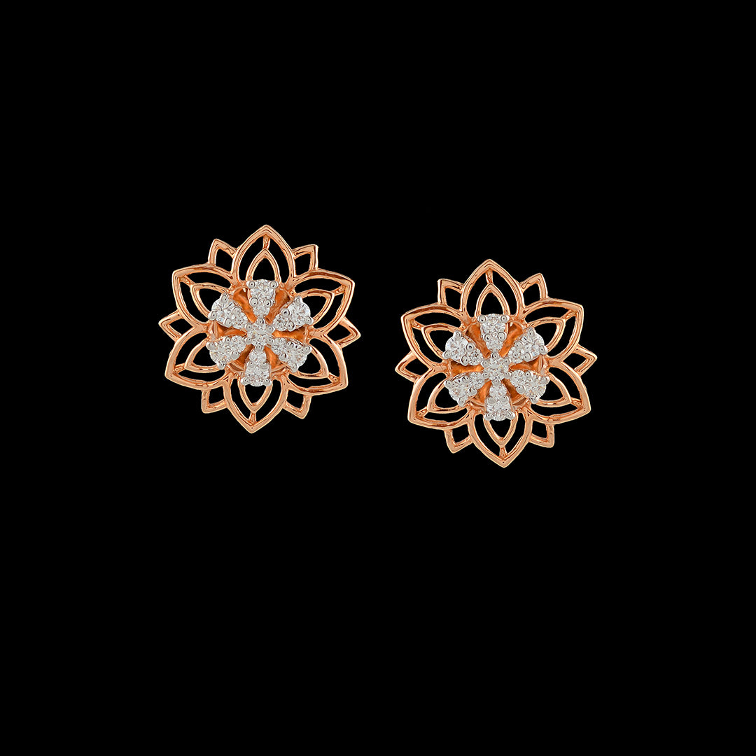 Rose Gold Blossom Diamond Stud Earrings - Krishna Jewellers Pearls and Gems