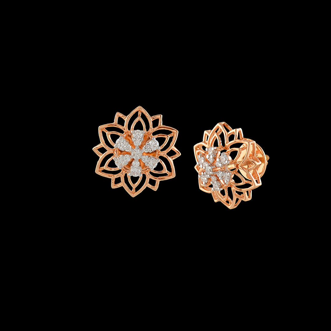 Rose Gold Blossom Diamond Stud Earrings - Krishna Jewellers Pearls and Gems