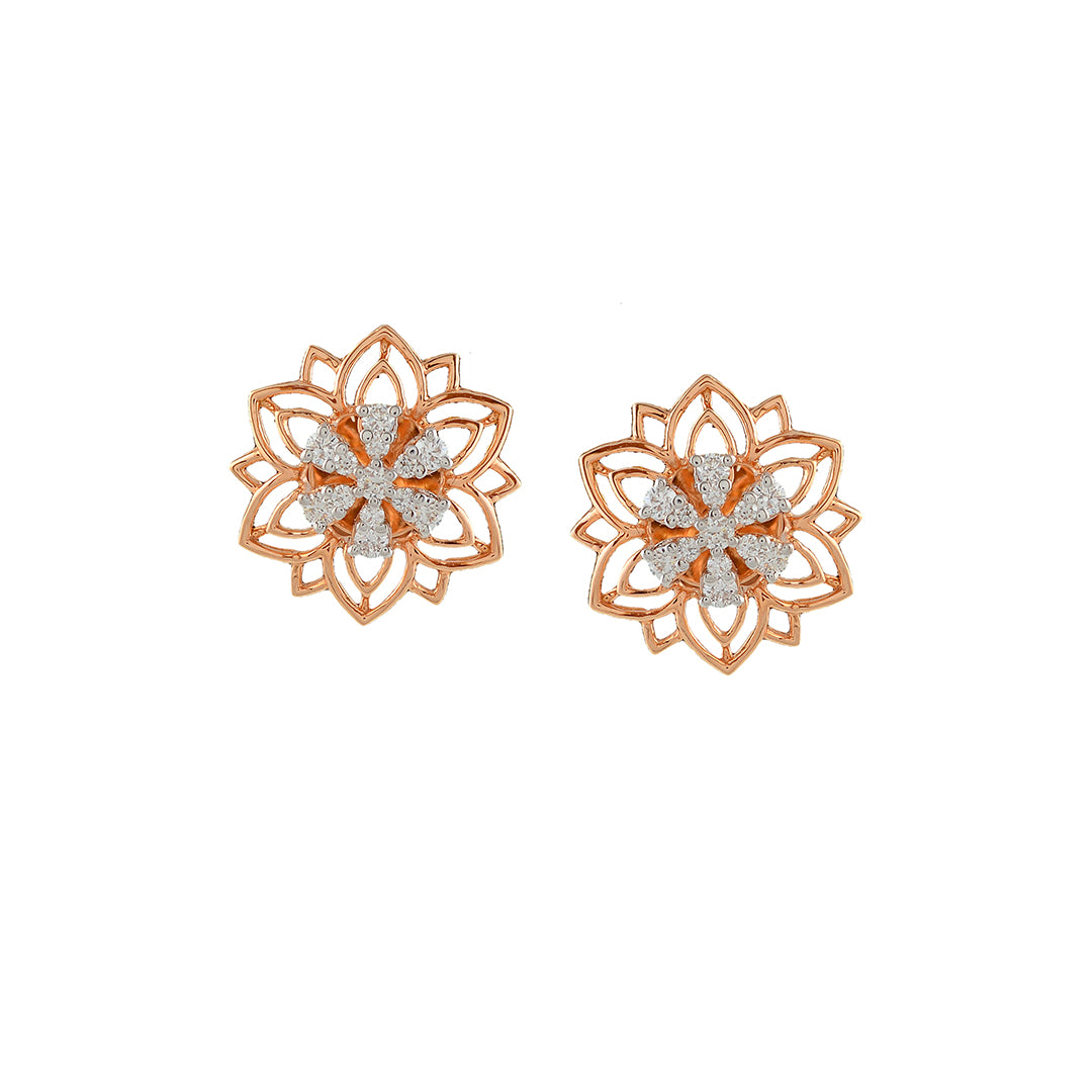 Rose Gold Blossom Diamond Stud Earrings - Krishna Jewellers Pearls and Gems