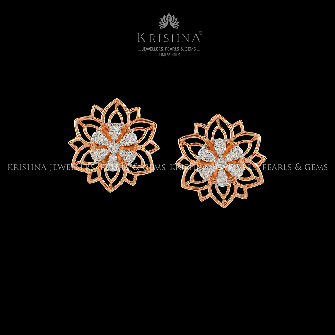 Rose Gold Blossom Diamond Stud Earrings - Krishna Jewellers Pearls and Gems
