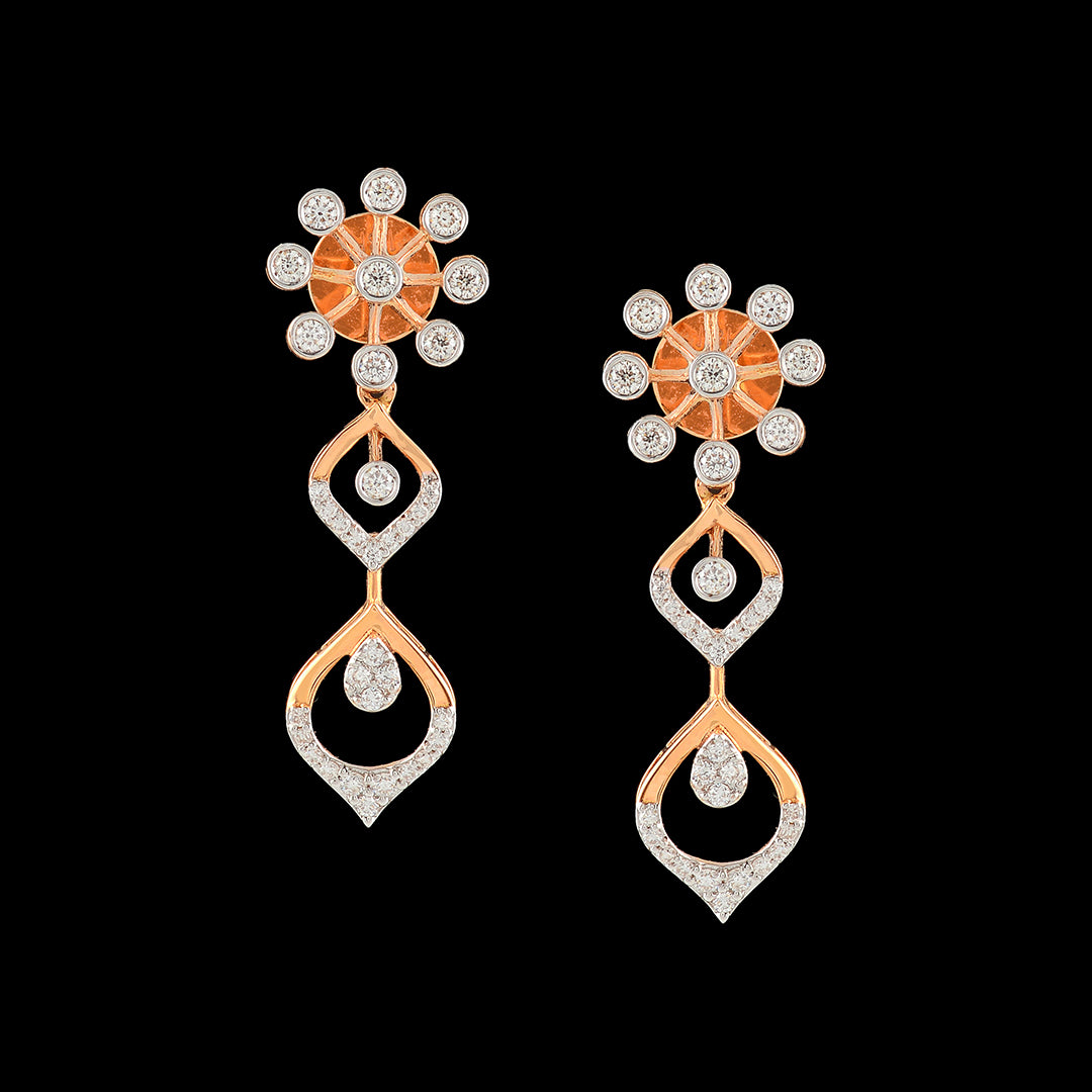 Flower and Leaf Style Diamond Earrings - Krishna Jewellers Pearls and Gems