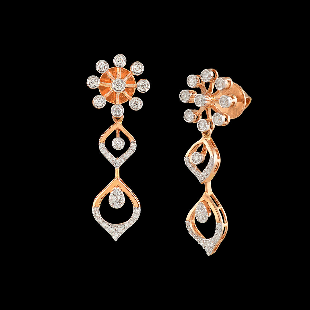 Flower and Leaf Style Diamond Earrings - Krishna Jewellers Pearls and Gems