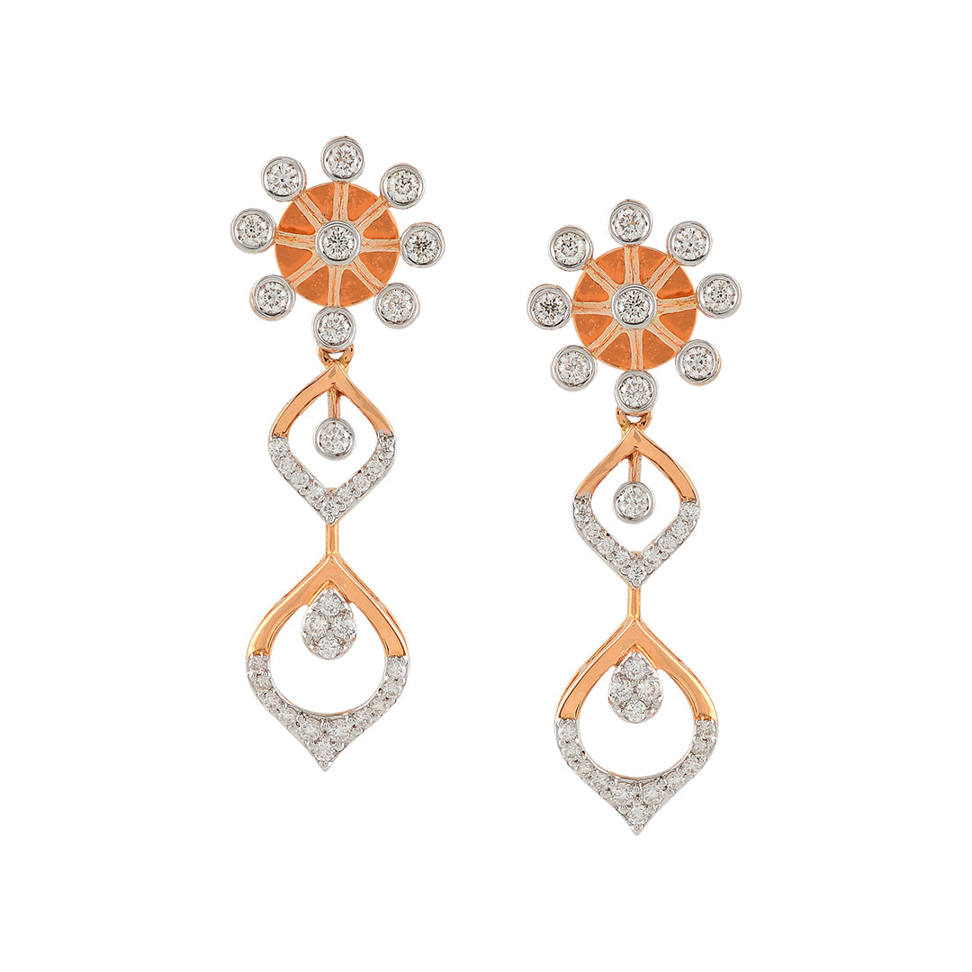 Flower and Leaf Style Diamond Earrings - Krishna Jewellers Pearls and Gems