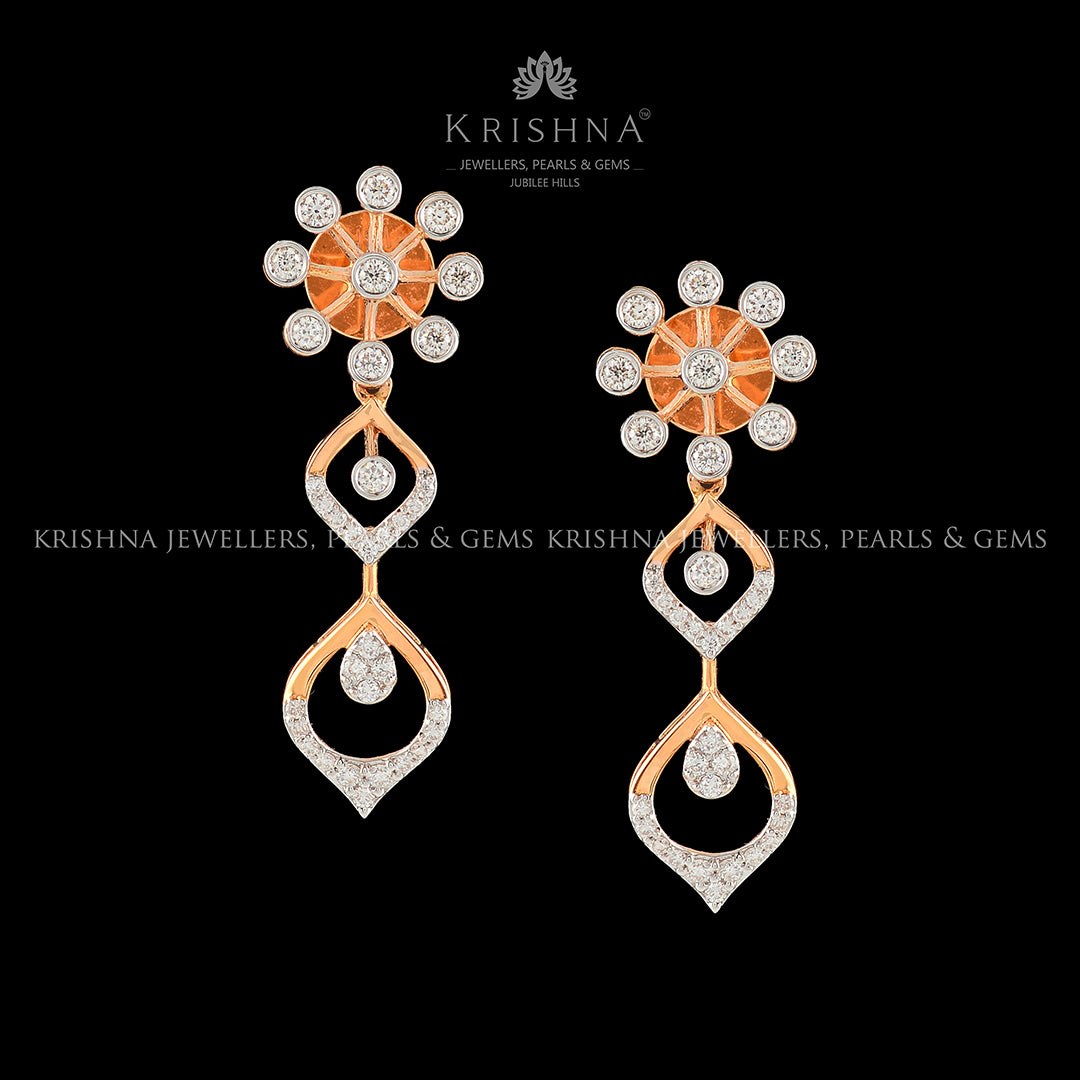 Flower and Leaf Style Diamond Earrings - Krishna Jewellers Pearls and Gems