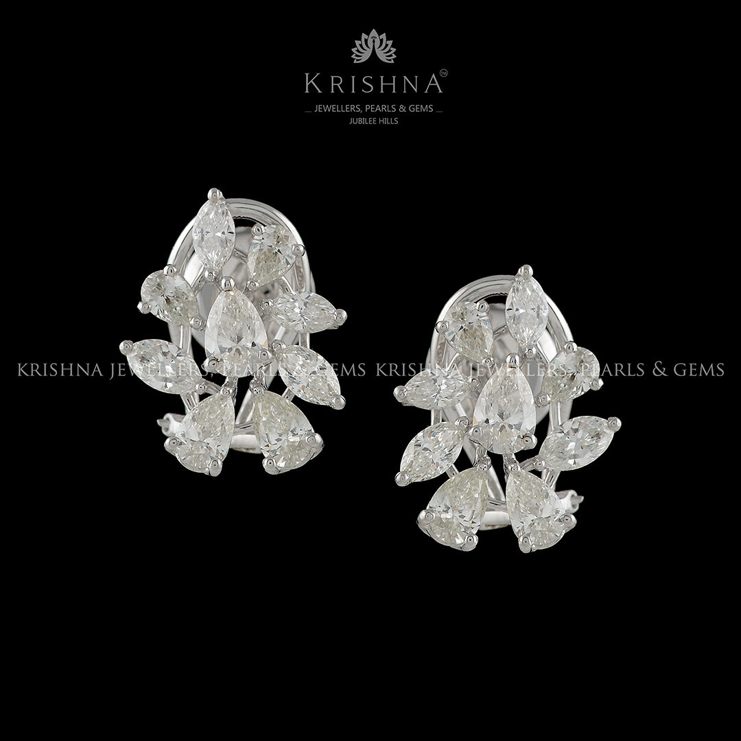 Pear Shape Cluster Diamond Earrings - Krishna Jewellers Pearls and Gems