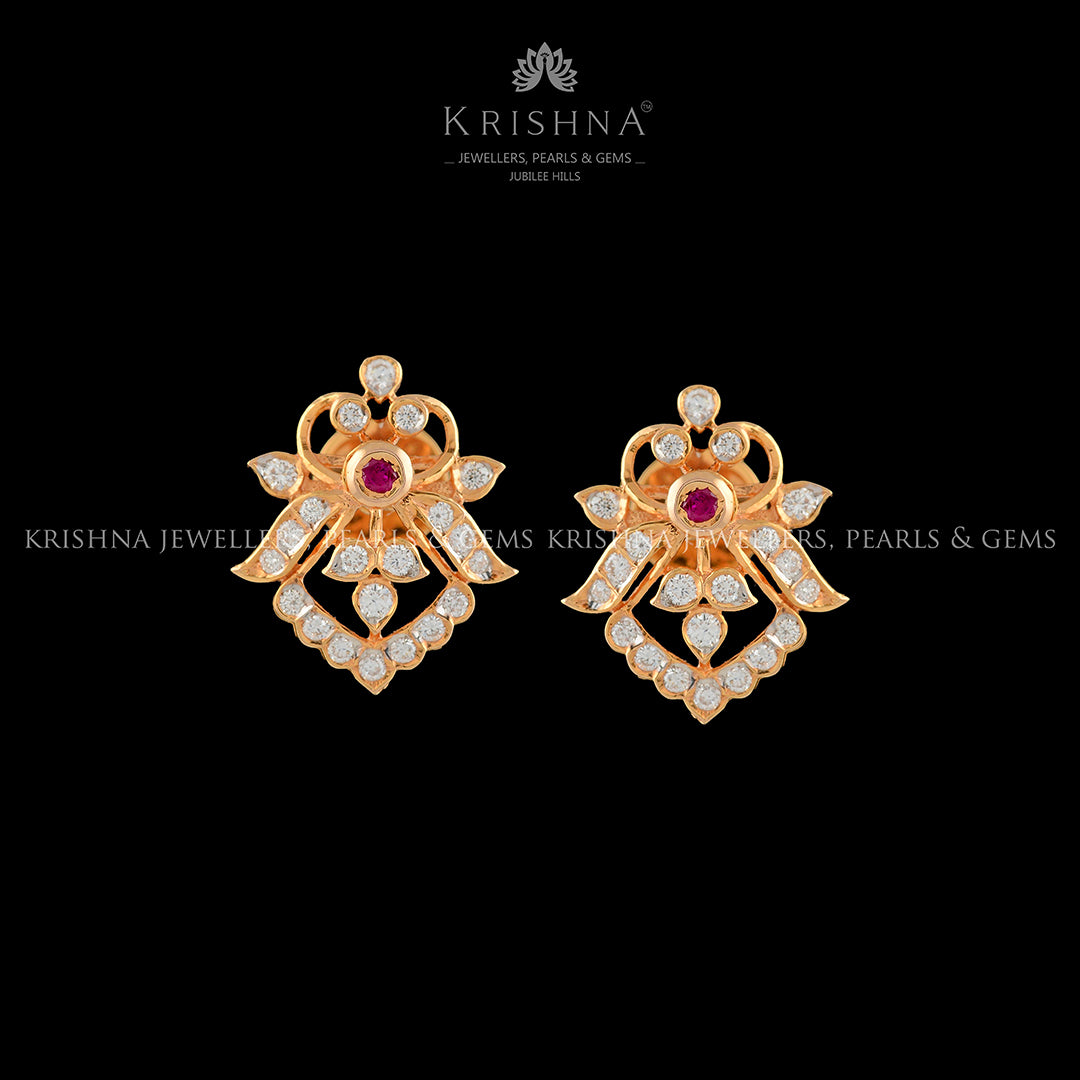 Butterfly Diamond Earrings Stud - Krishna Jewellers Pearls and Gems