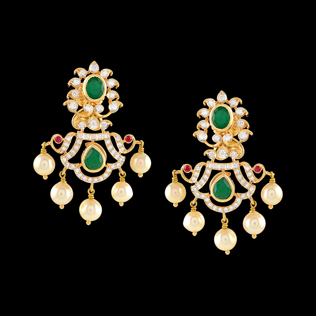 Flower Diamond Jhoomer Earrings - Krishna Jewellers Pearls and Gems