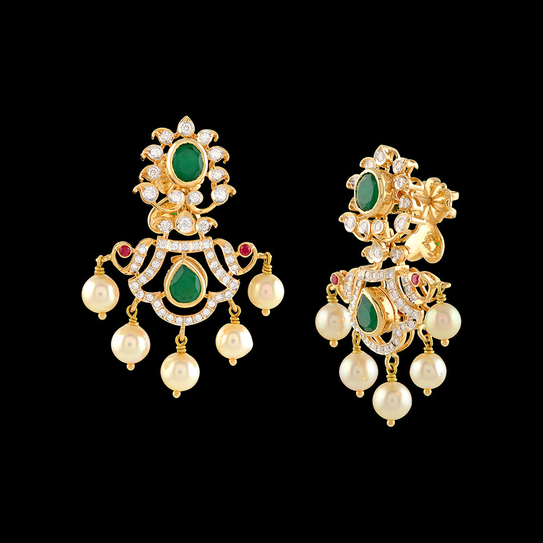 Flower Diamond Jhoomer Earrings - Krishna Jewellers Pearls and Gems