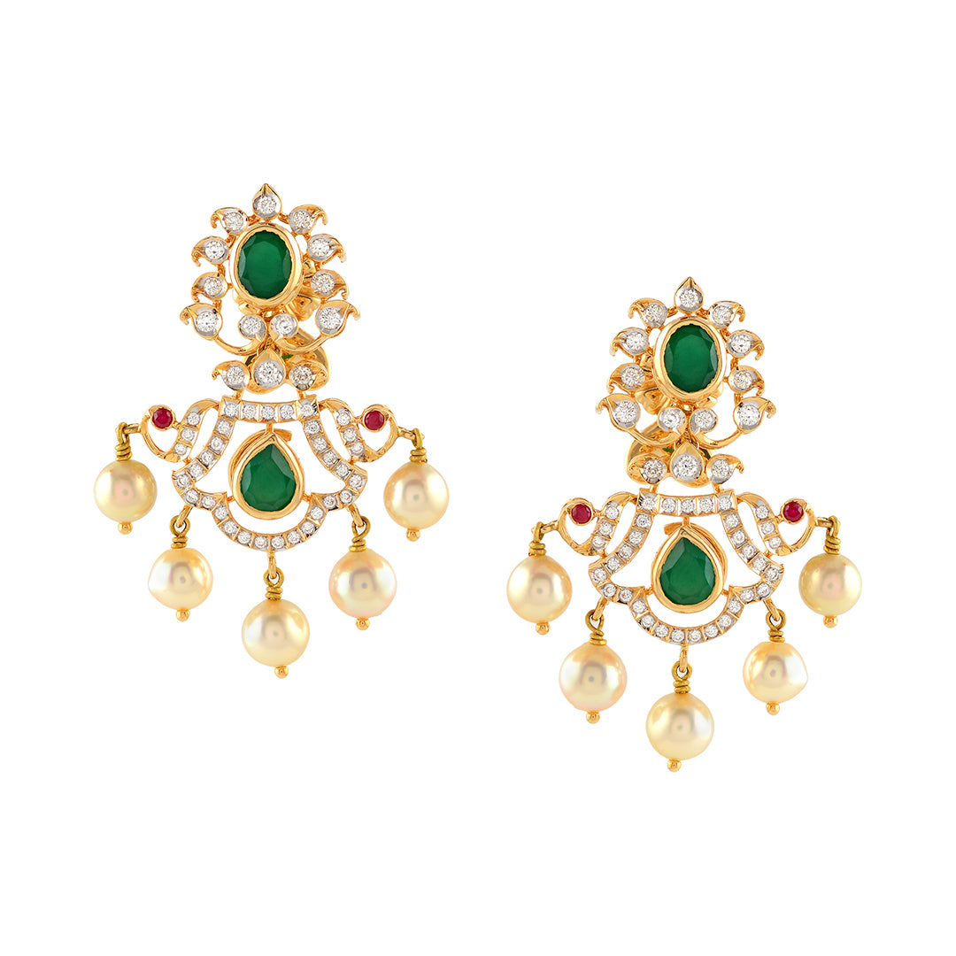 Flower Diamond Jhoomer Earrings - Krishna Jewellers Pearls and Gems