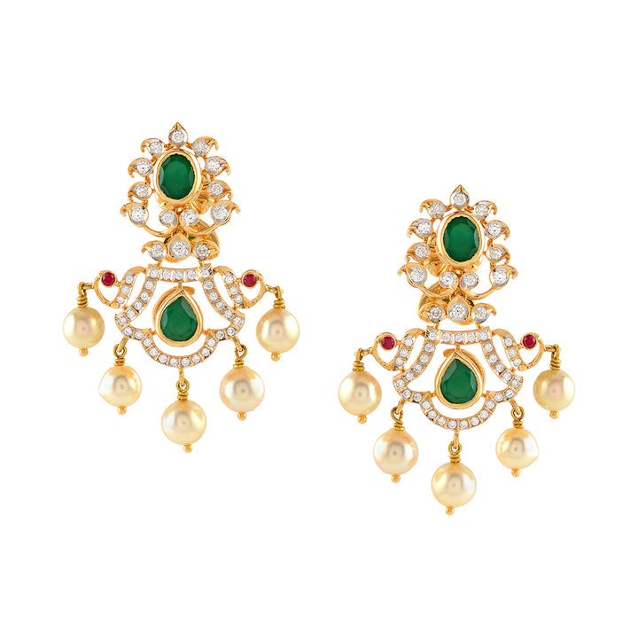Flower Diamond Jhoomer Earrings - Krishna Jewellers Pearls and Gems