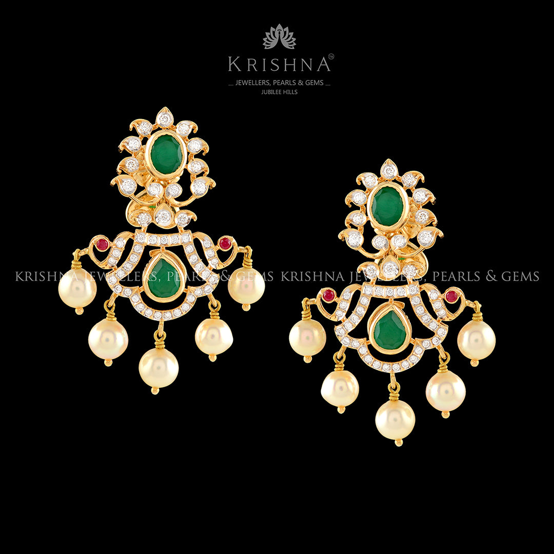 Flower Diamond Jhoomer Earrings - Krishna Jewellers Pearls and Gems