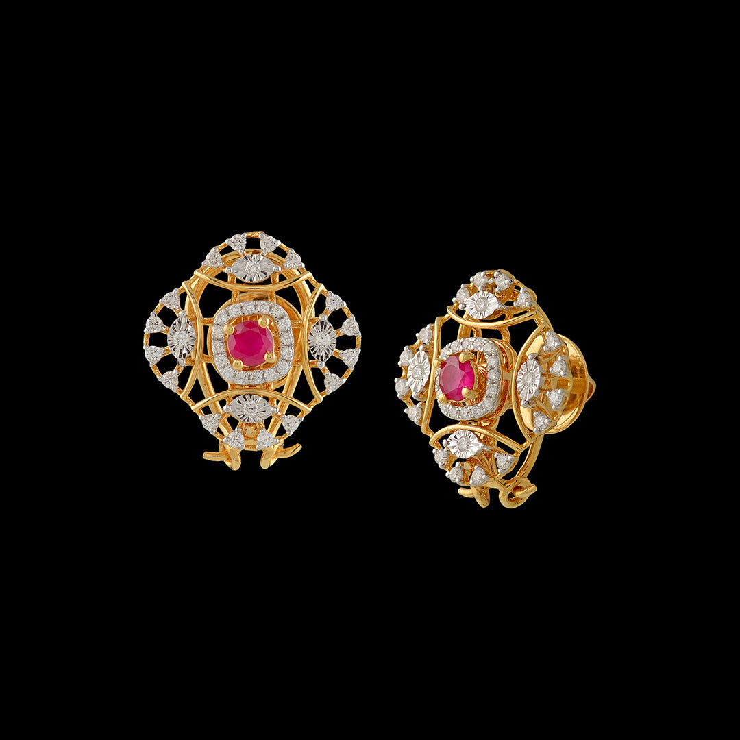 Square Diamond Stud Earrings - Krishna Jewellers Pearls and Gems