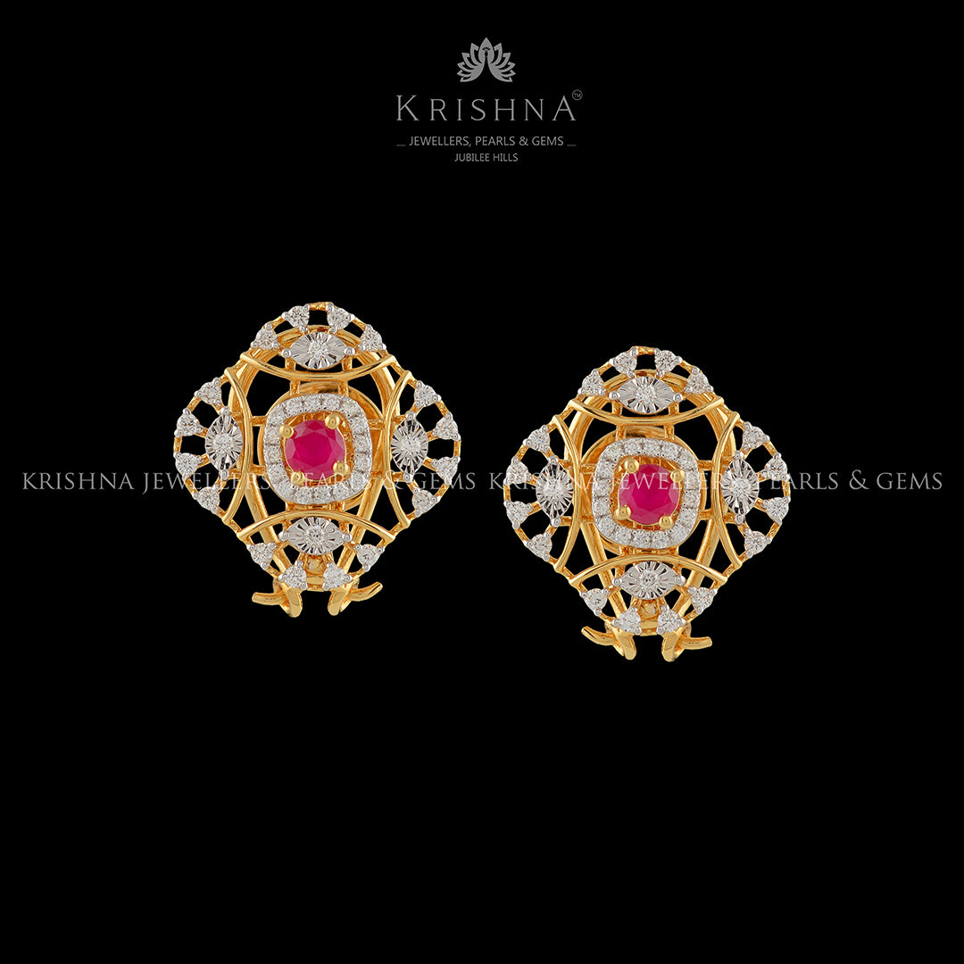 Square Diamond Stud Earrings - Krishna Jewellers Pearls and Gems
