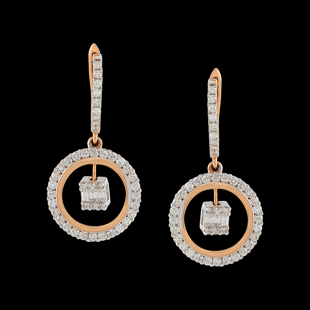 Square and Circle huggie diamond earrings - Krishna Jewellers Pearls and Gems