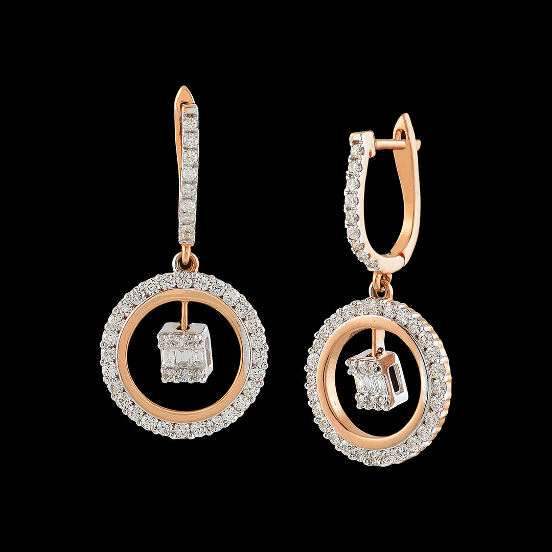 Square and Circle huggie diamond earrings - Krishna Jewellers Pearls and Gems