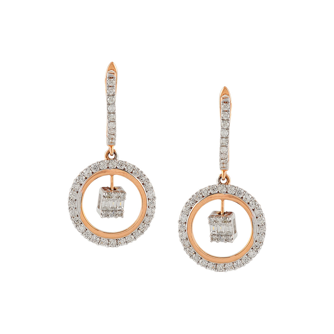Square and Circle huggie diamond earrings - Krishna Jewellers Pearls and Gems