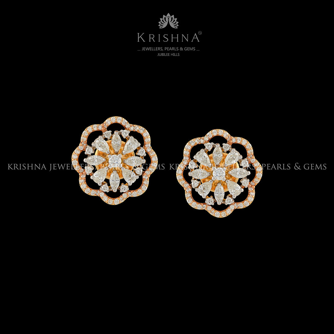 Posy Diamond Studs - Krishna Jewellers Pearls and Gems