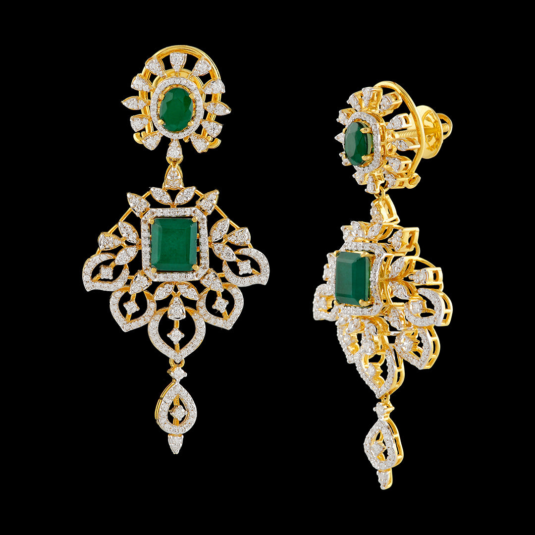 Magical Floral Daimond  Earrings - Krishna Jewellers Pearls and Gems