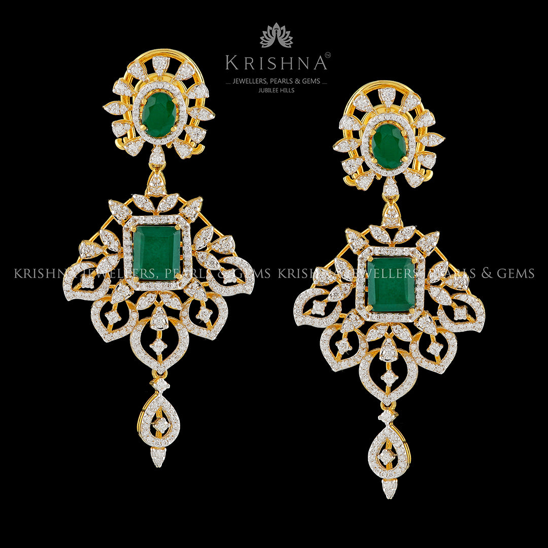 Magical Floral Daimond  Earrings - Krishna Jewellers Pearls and Gems