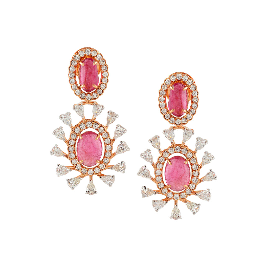 Flower Motif Diamond Stud Earrings - Krishna Jewellers Pearls and Gems
