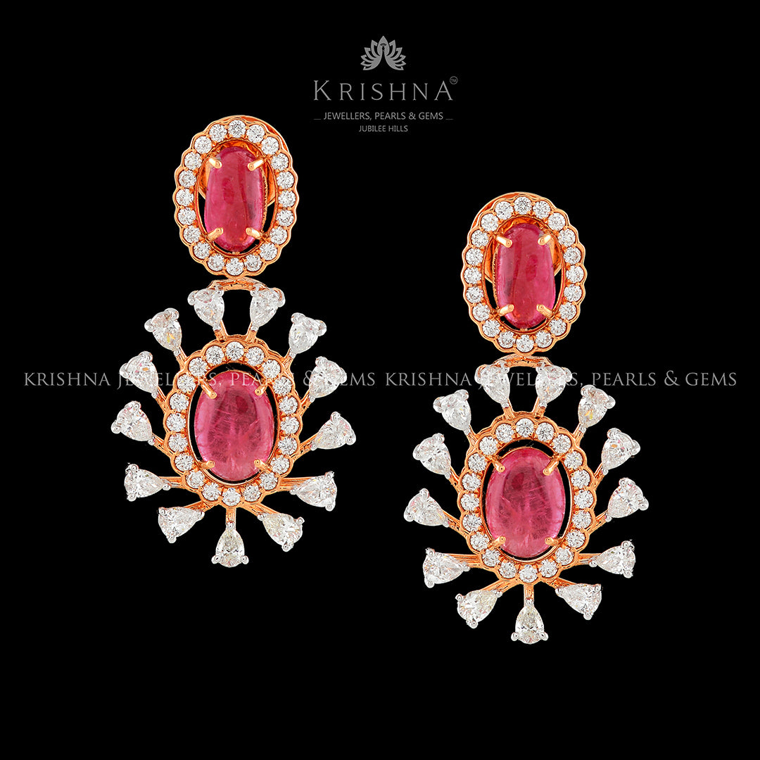 Flower Motif Diamond Stud Earrings - Krishna Jewellers Pearls and Gems