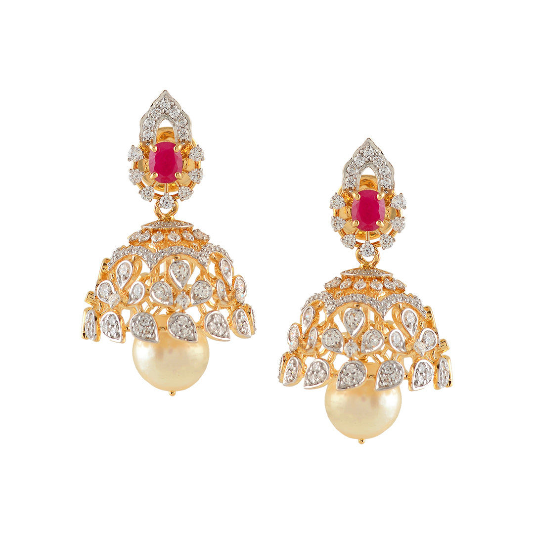 Diamond Jhumka Earrings with Pearl Drops - Krishna Jewellers Pearls and Gems