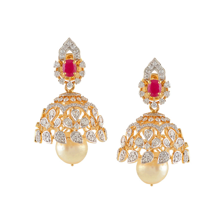 Diamond Jhumka Earrings with Pearl Drops - Krishna Jewellers Pearls and Gems