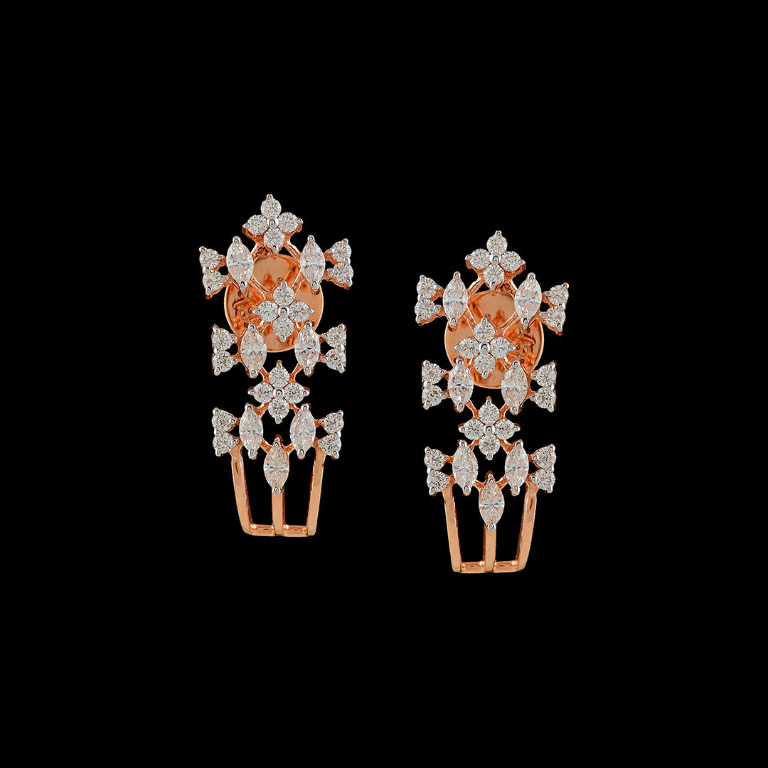 Floral  Diamond Rose Gold Earrings - Krishna Jewellers Pearls and Gems