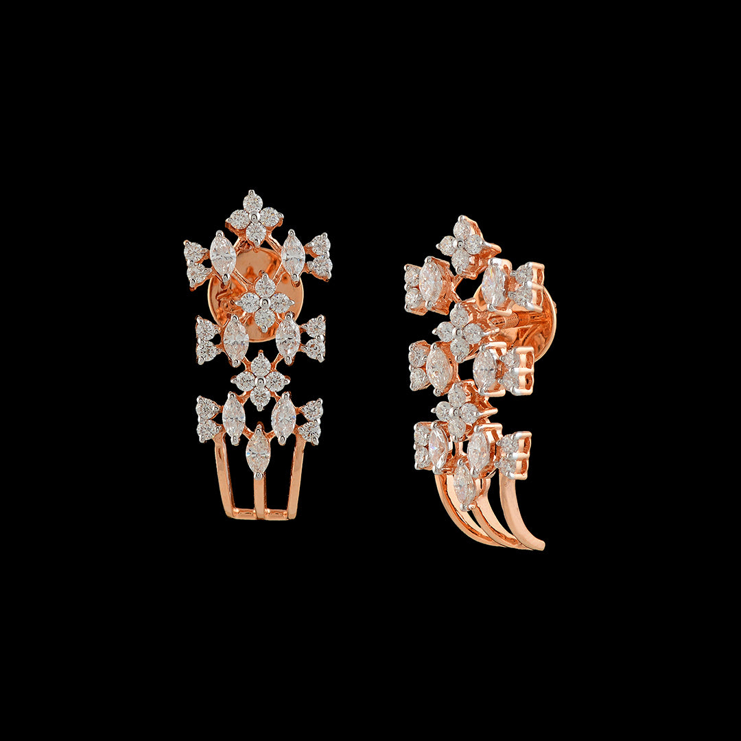 Floral  Diamond Rose Gold Earrings - Krishna Jewellers Pearls and Gems