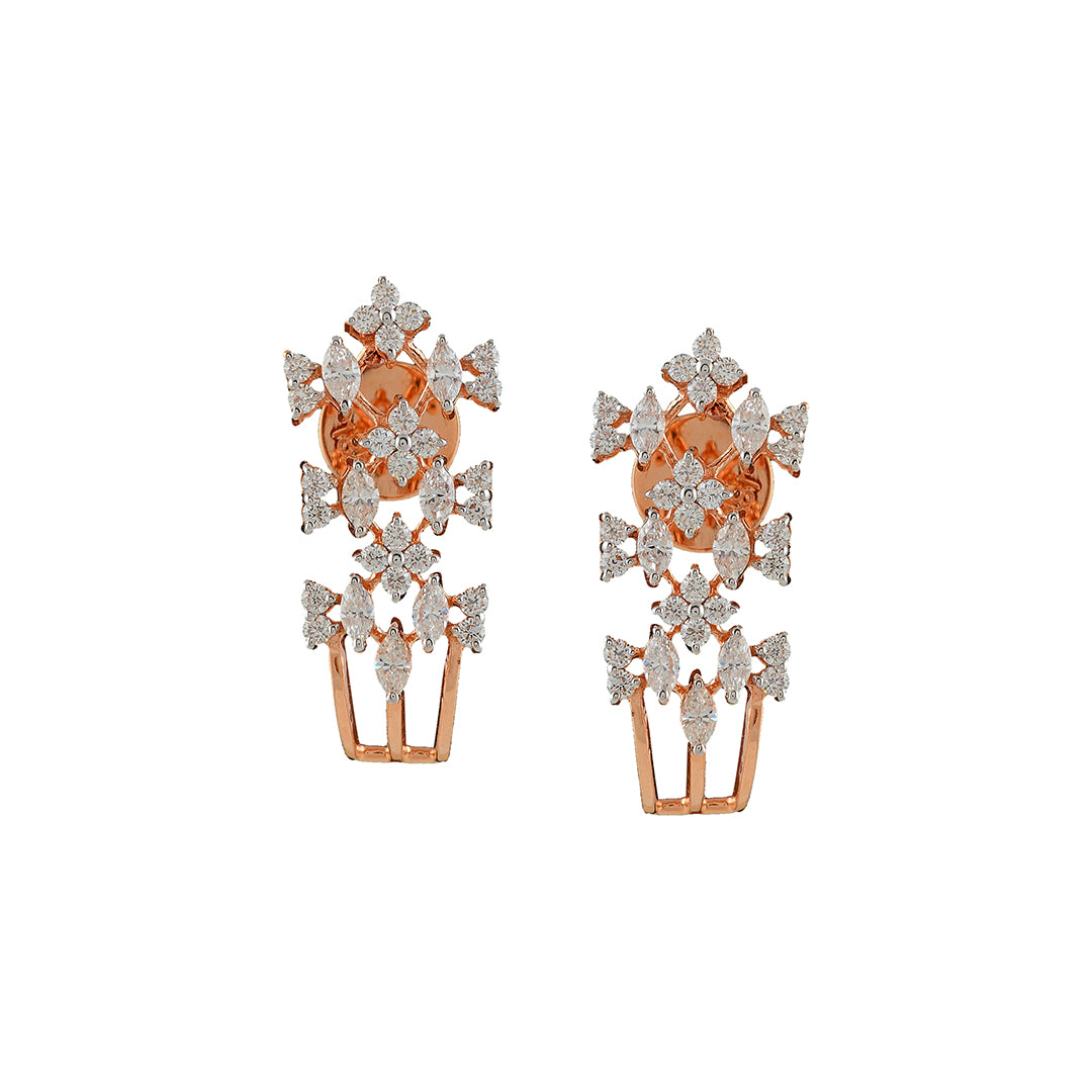 Floral  Diamond Rose Gold Earrings - Krishna Jewellers Pearls and Gems