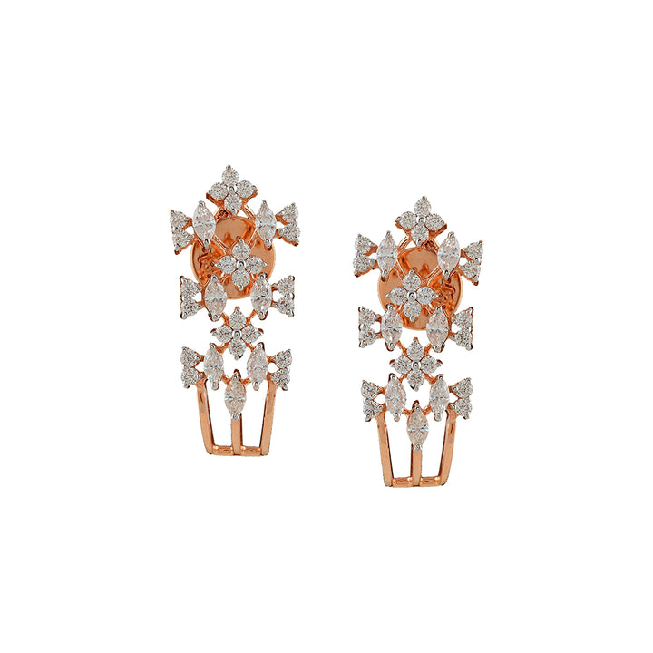 Floral  Diamond Rose Gold Earrings - Krishna Jewellers Pearls and Gems