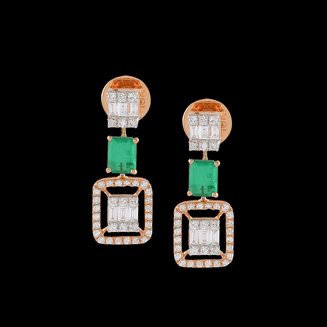 Triple Square Diamond  Hanging Earrings - Krishna Jewellers Pearls and Gems