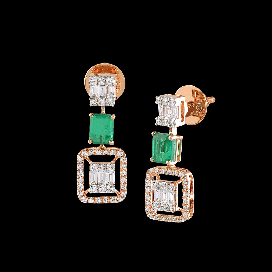 Triple Square Diamond  Hanging Earrings - Krishna Jewellers Pearls and Gems