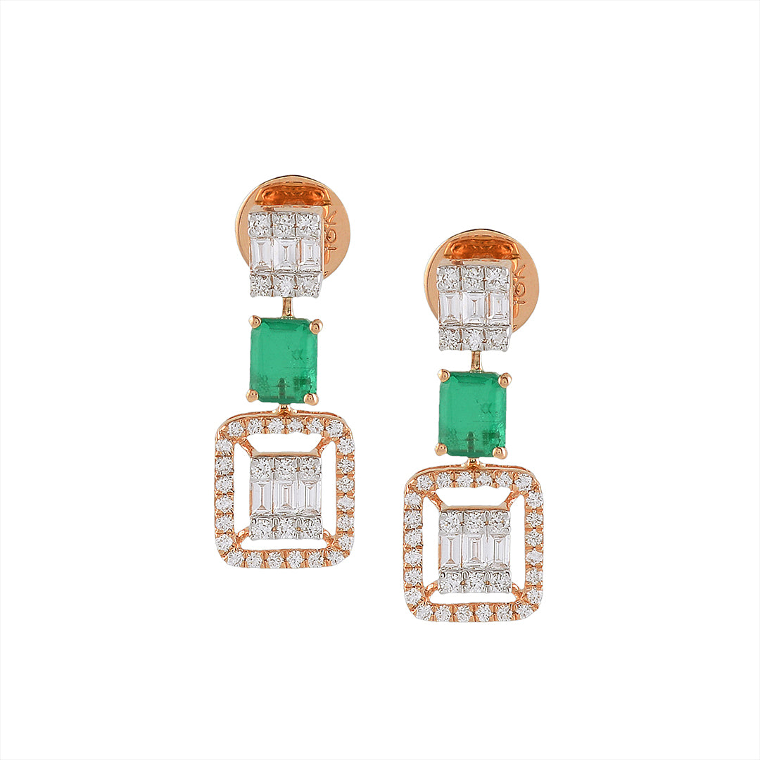 Triple Square Diamond  Hanging Earrings - Krishna Jewellers Pearls and Gems