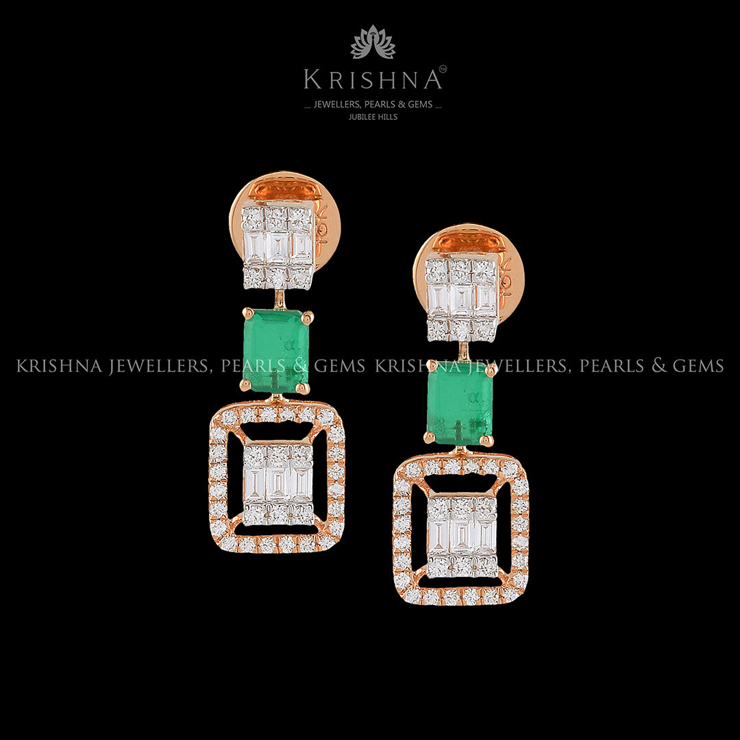 Triple Square Diamond  Hanging Earrings - Krishna Jewellers Pearls and Gems