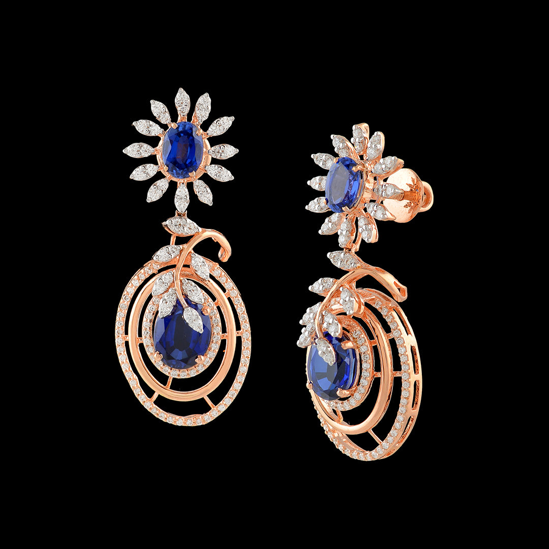 Flower and Multicircle Diamond Earrings - Krishna Jewellers Pearls and Gems