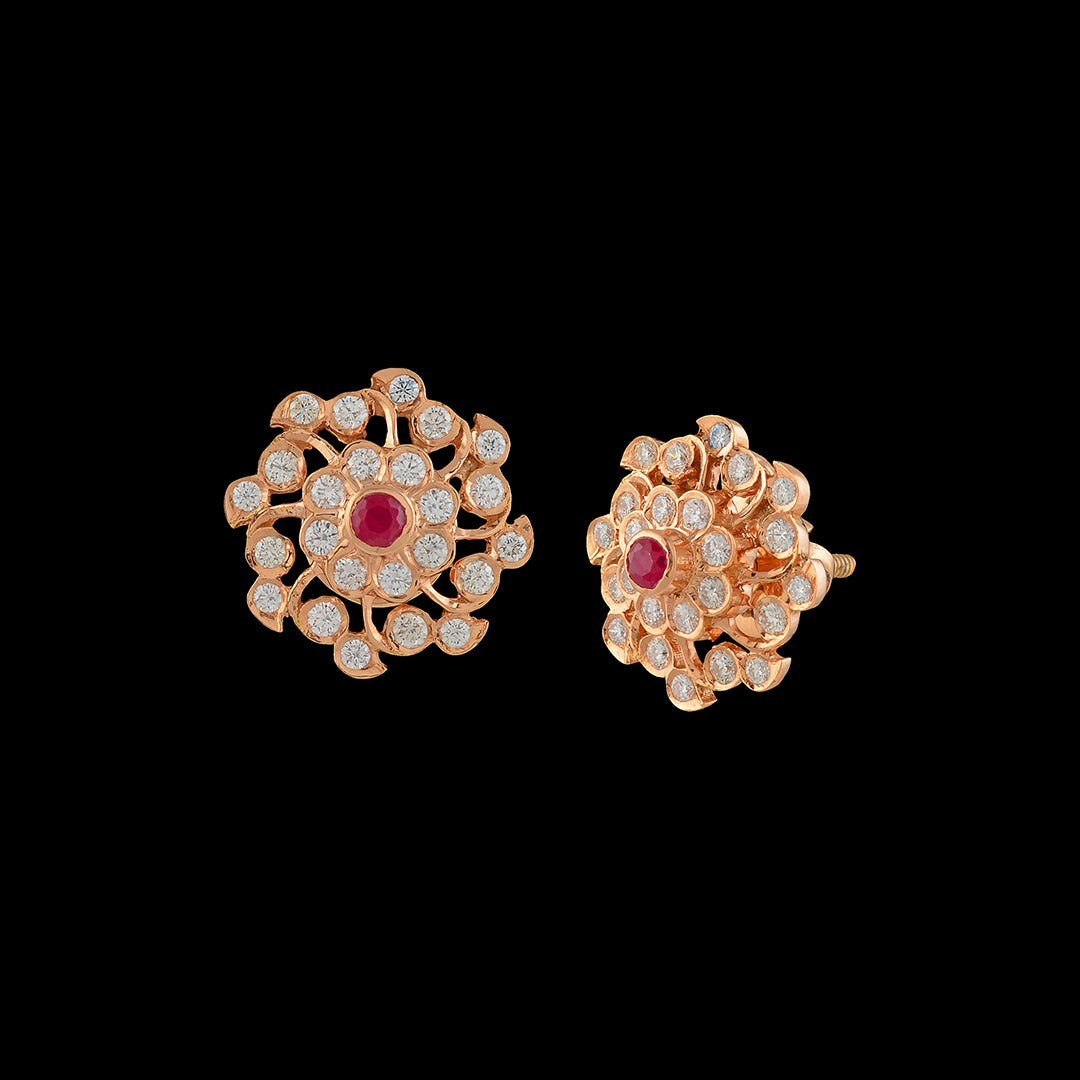 Swirly Flower Diamond Studs - Krishna Jewellers Pearls and Gems