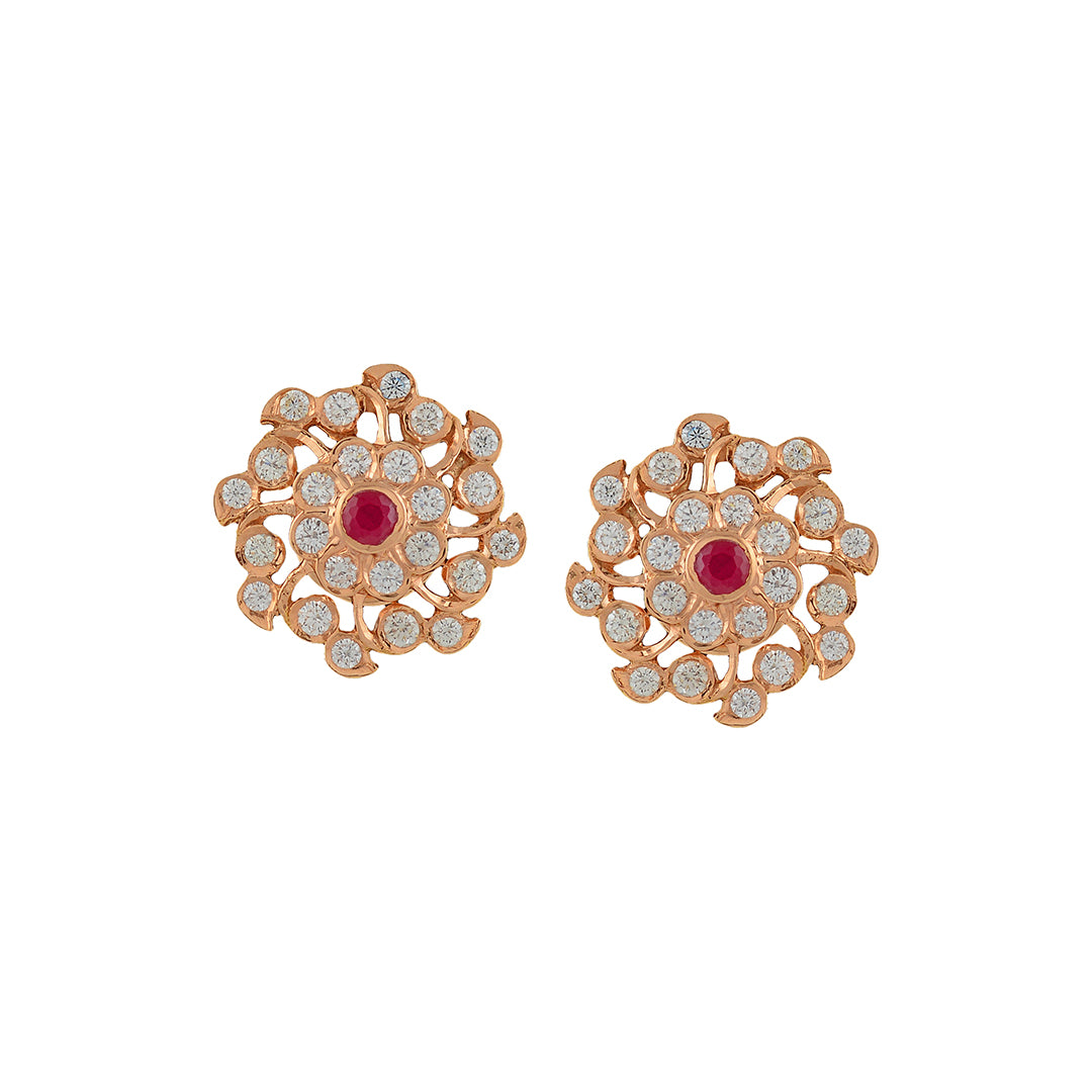Swirly Flower Diamond Studs - Krishna Jewellers Pearls and Gems