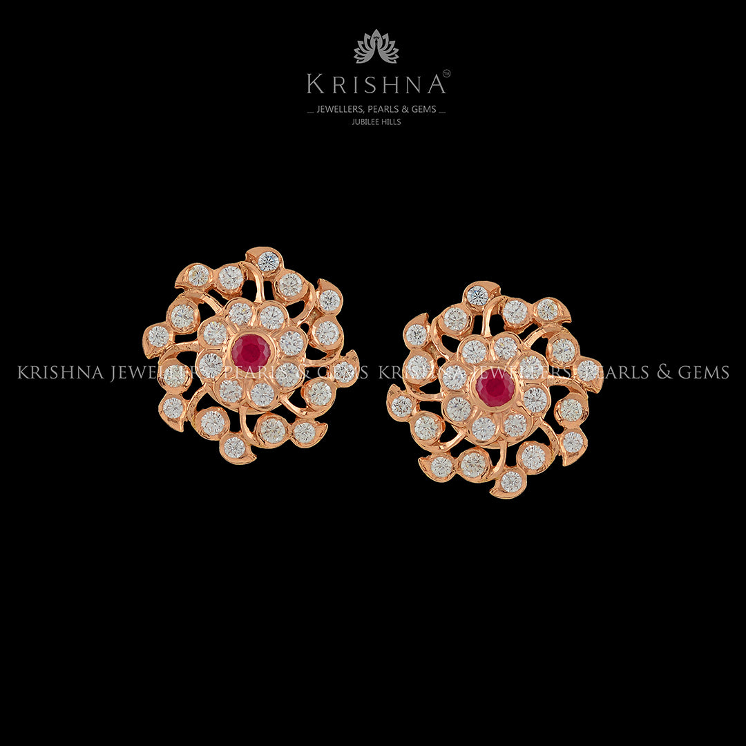 Swirly Flower Diamond Studs - Krishna Jewellers Pearls and Gems